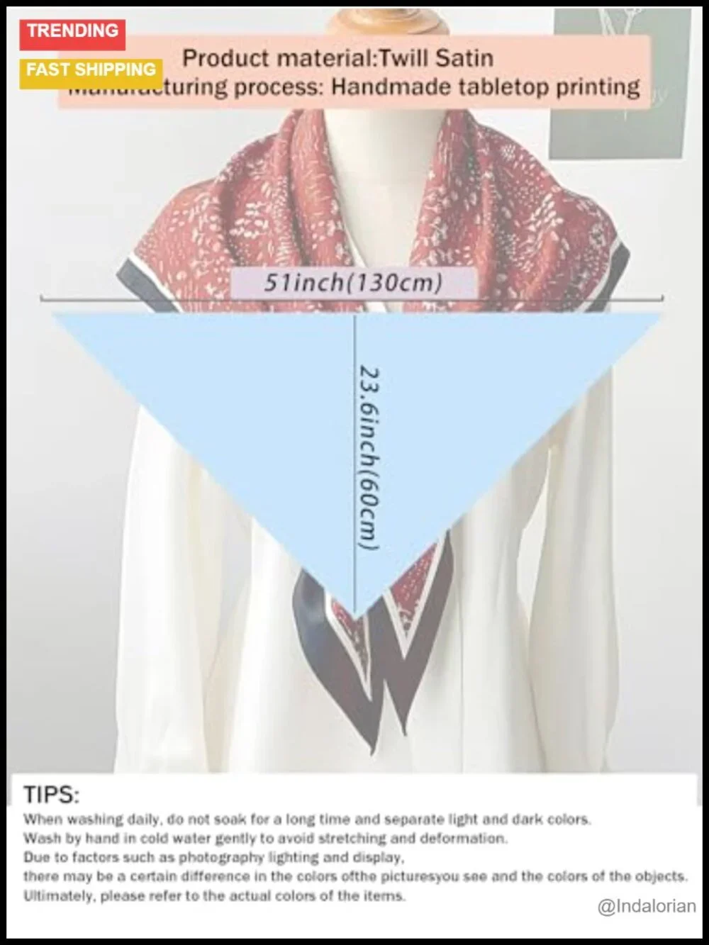 Triangle Fashion Shawl Scarf Lightweight Polyester Satin Lady Wrap
